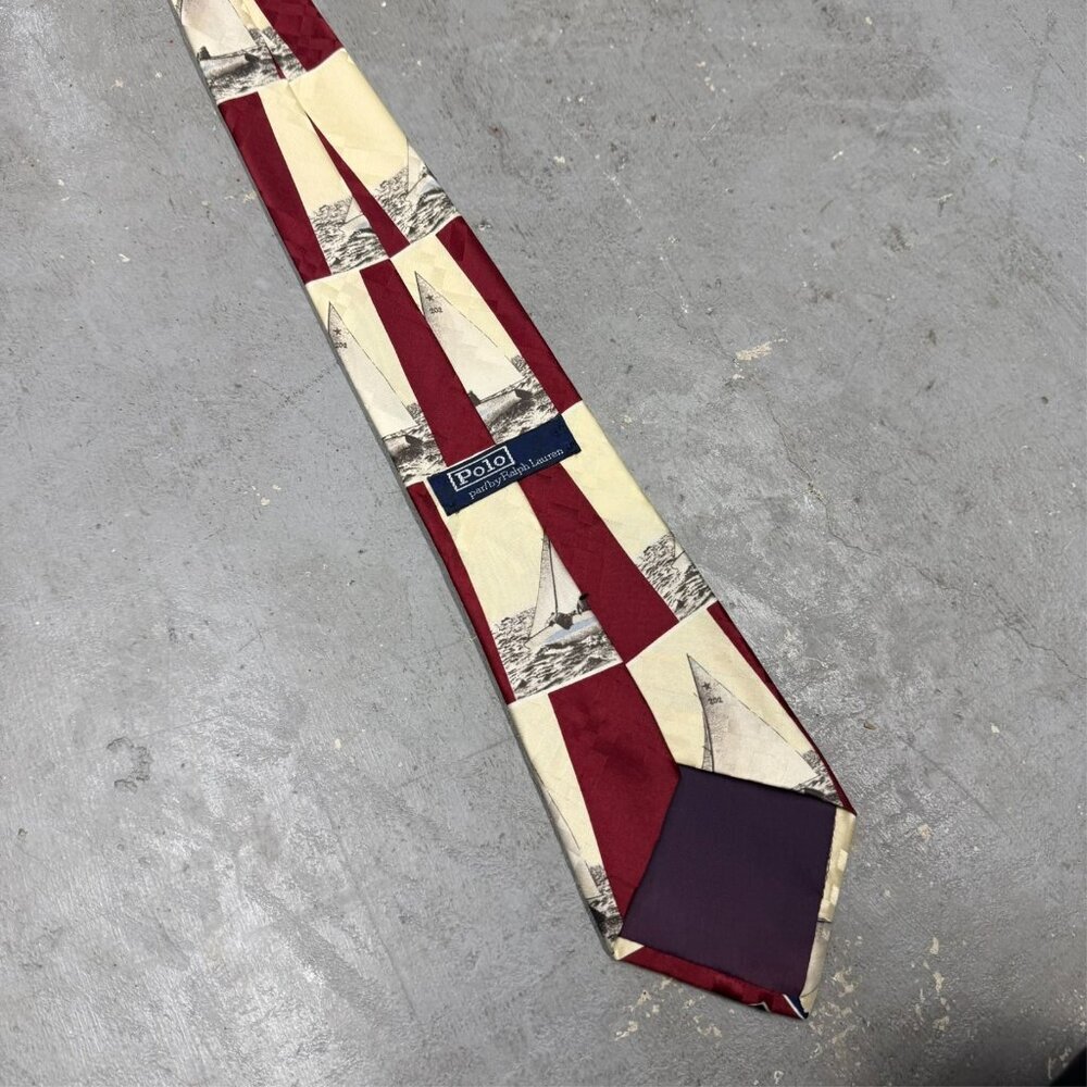 Polo Ralph Lauren Tie Sailboat Print 100% Silk Handmade Satin 4" - Picture 5 of 8